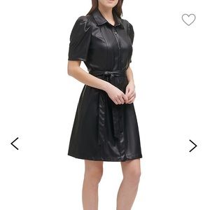 Vegan Leather Puff-Sleeve Mini Shirtdress